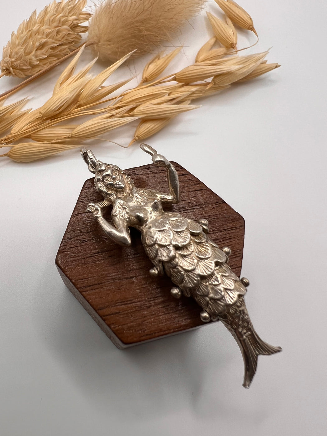 Rare Large Vintage Articulated Silver Mermaid Pendant