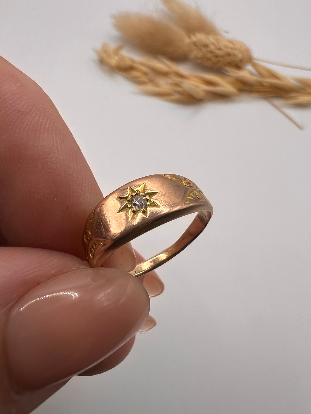 9ct Rose Gold Star Set Diamond Gypsy Ring