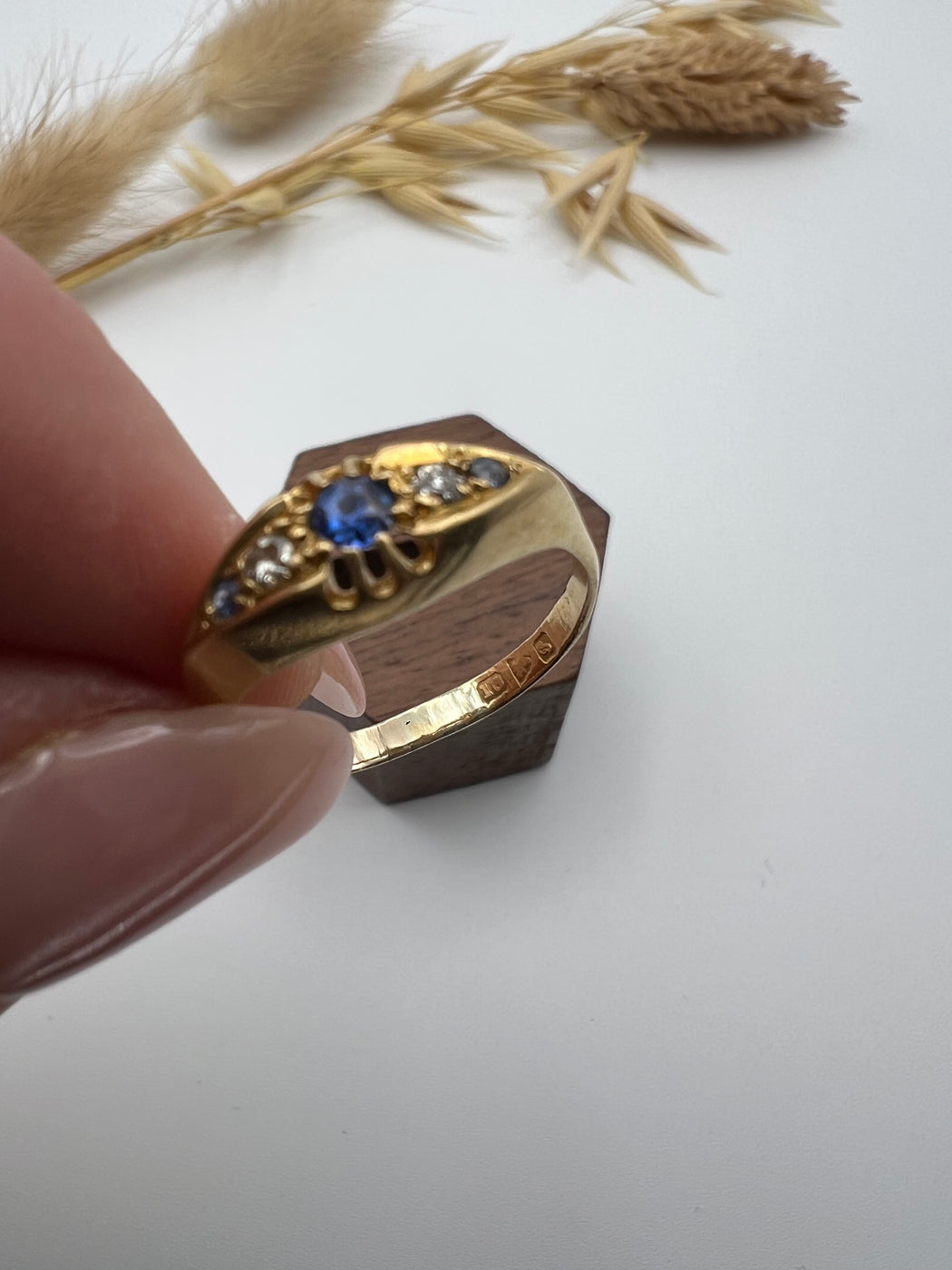 18ct Gold Sapphire and Old Cut Diamond Ring