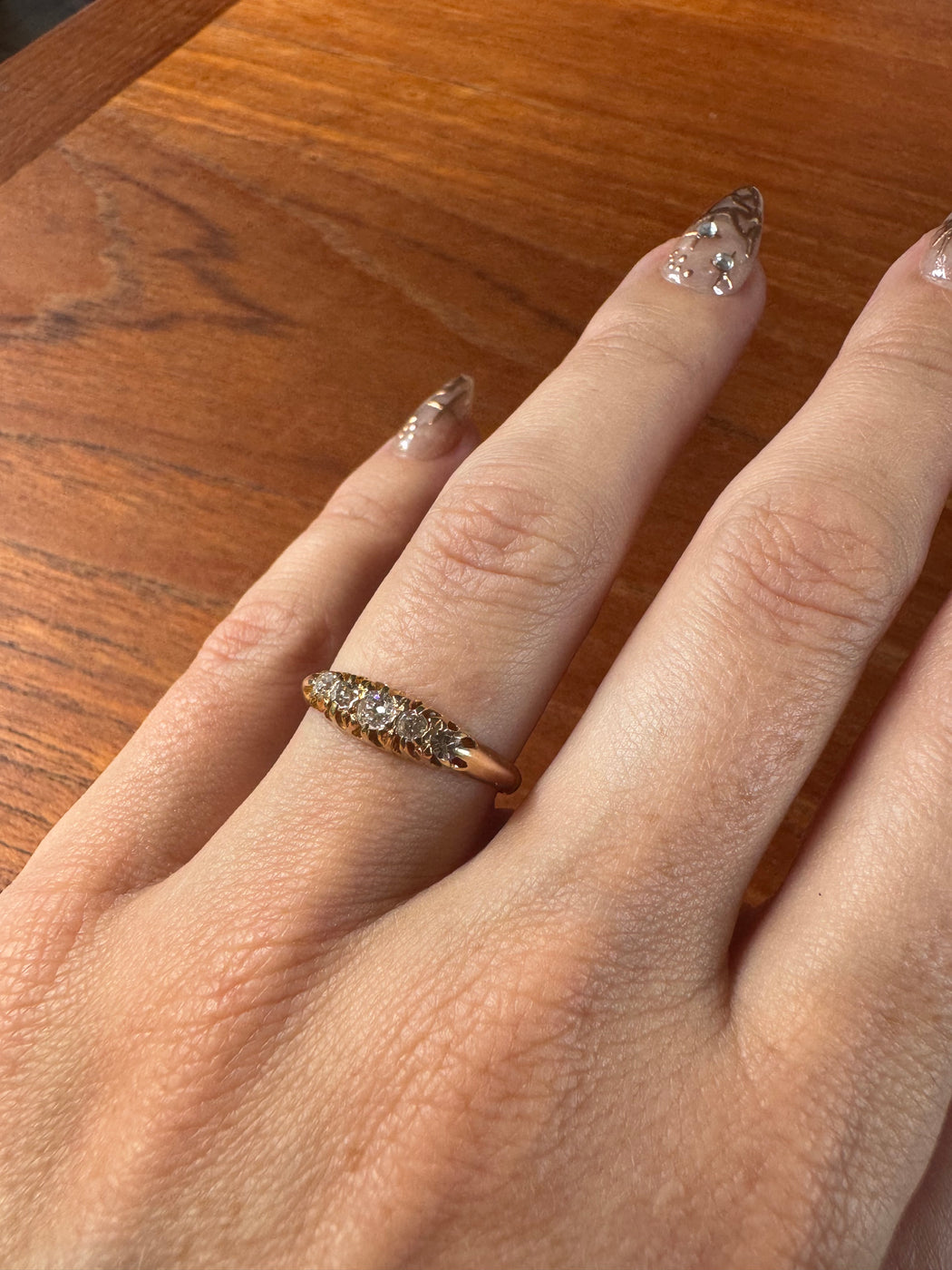 Antique 18ct Yellow Gold Boat Style Diamond Ring Size N