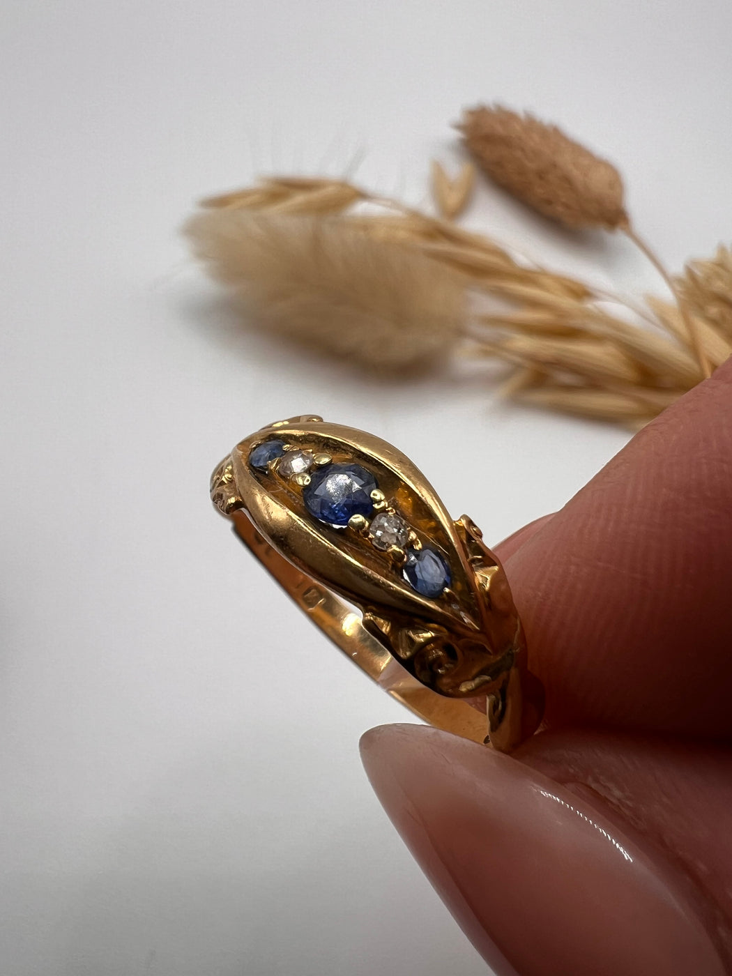 20th Century Sapphire and Diamond Boat Style Ring