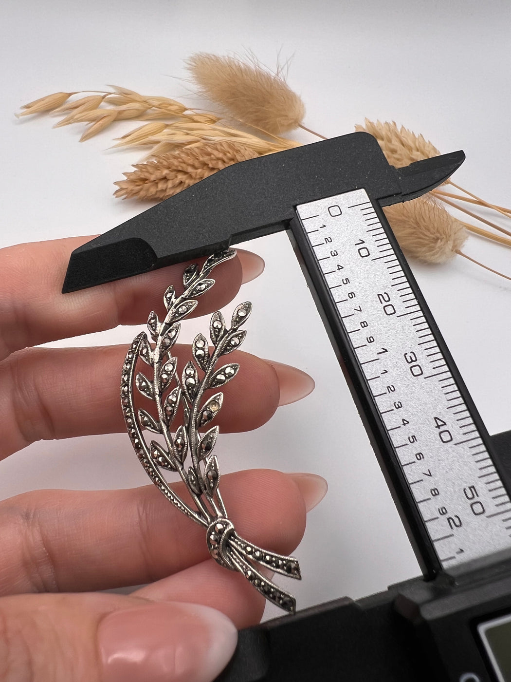 Vintage Silver Marcasites Leaf Brooch