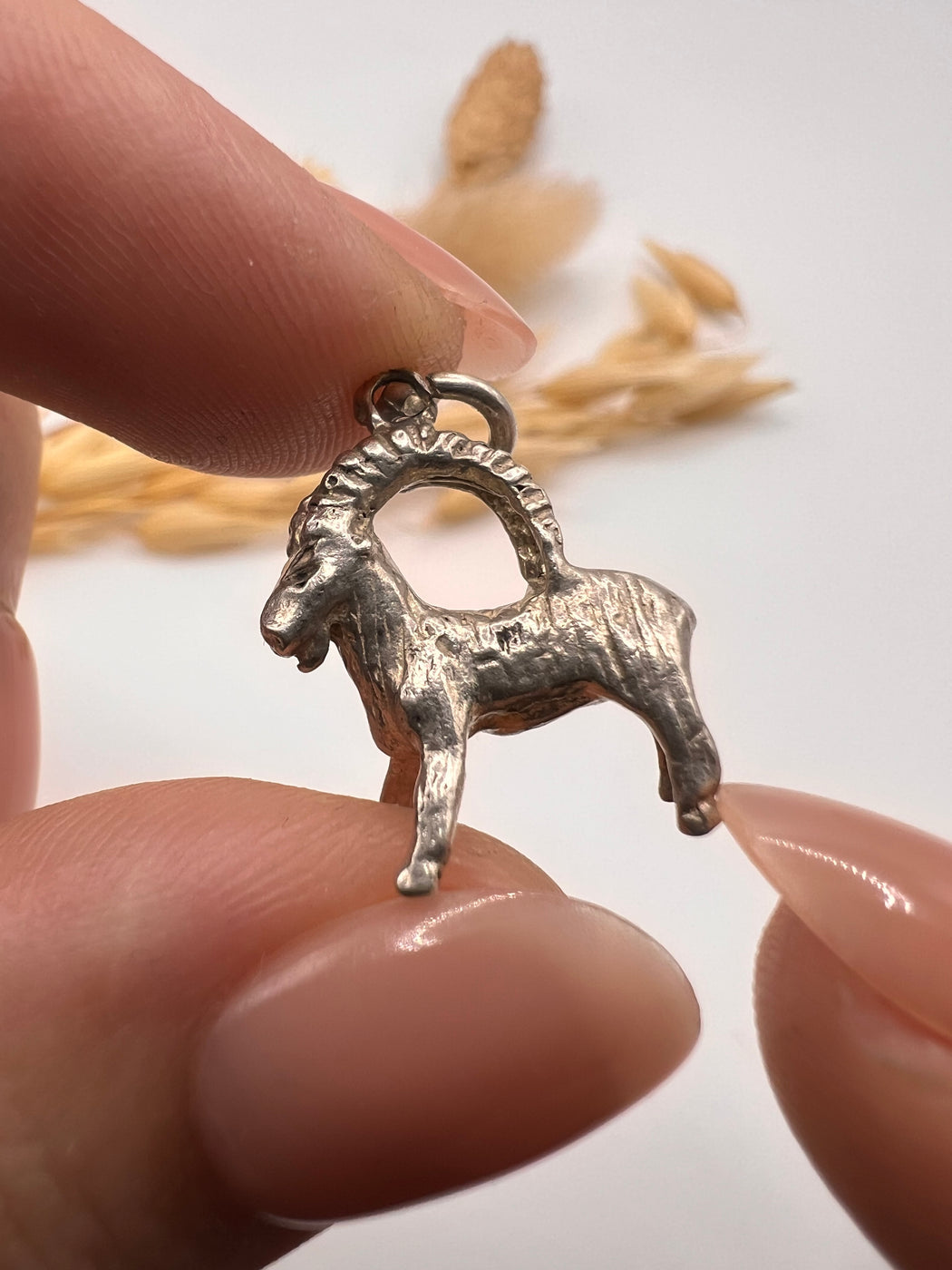 Vintage Silver Standing Horned Goat Charm