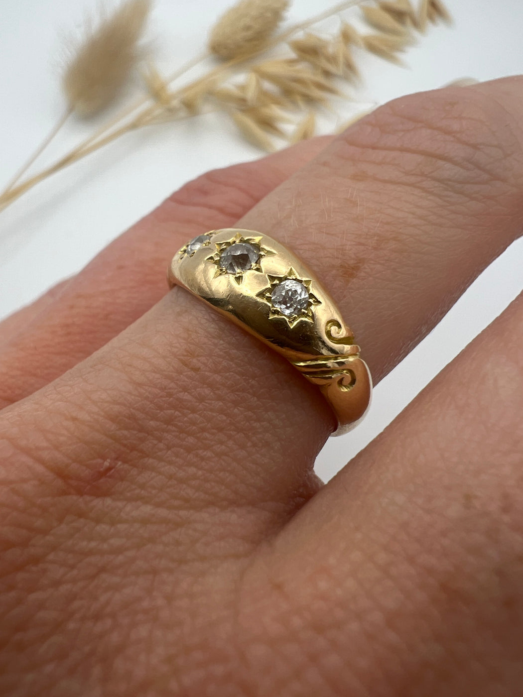 18ct Old Cut Trilogy Diamond Ring