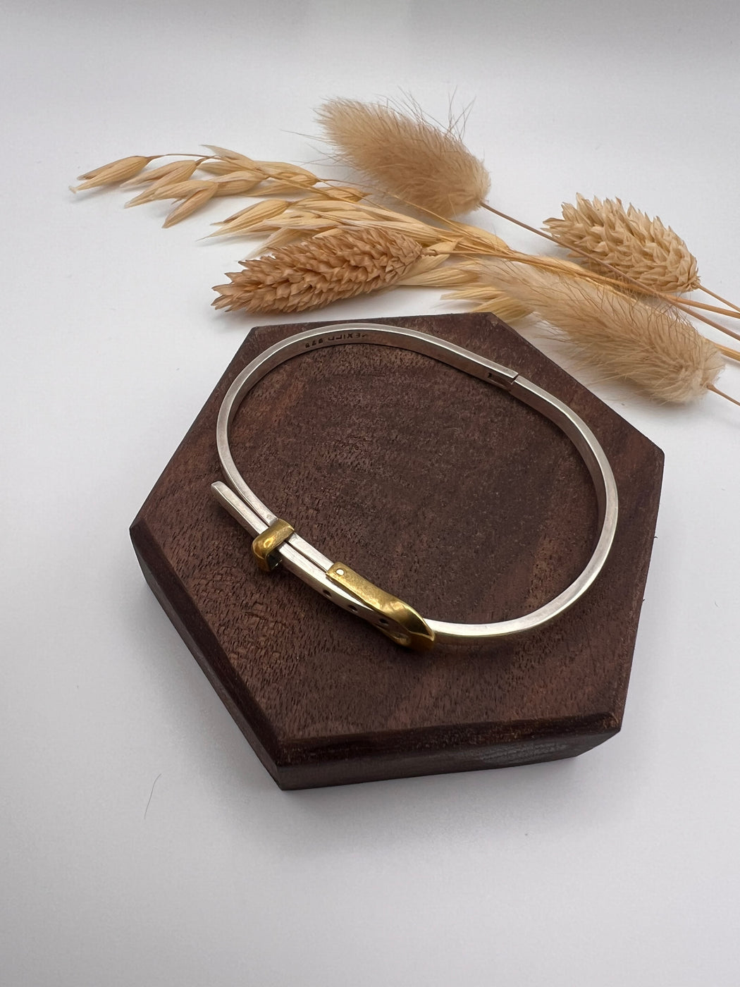 Vintage 925 Mexico Silver And Brass Buckle Bangle