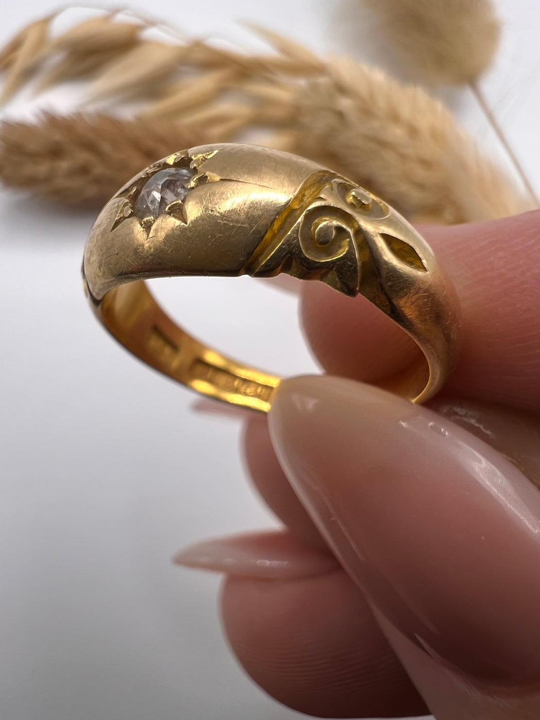 Old Cut Star Set Gypsy Ring With Shoulder Detail