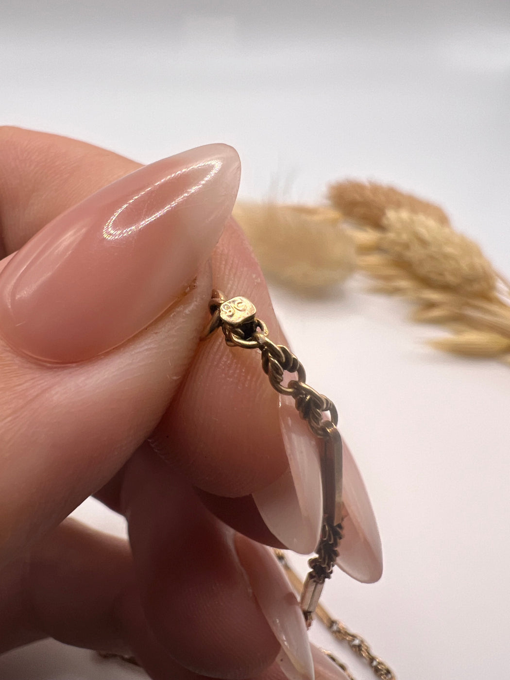 Antique Edwardian 9ct Baton And Lovers Knot Chain Necklace