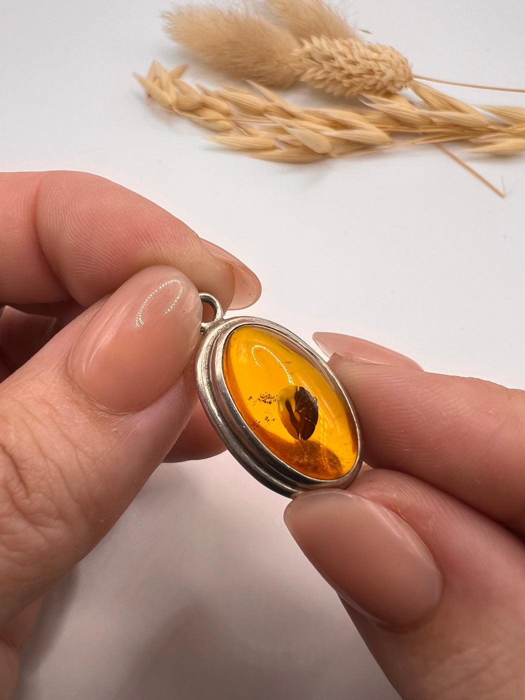 Vintage Silver And Amber Pendant