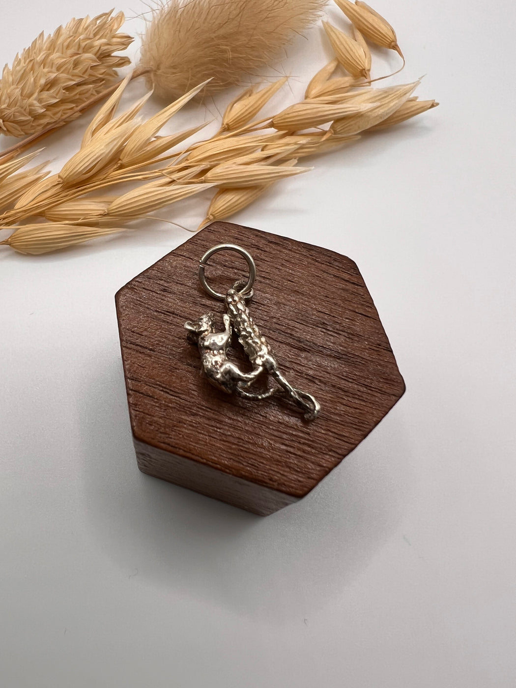 Vintage Silver Mouse On Wheat Charm