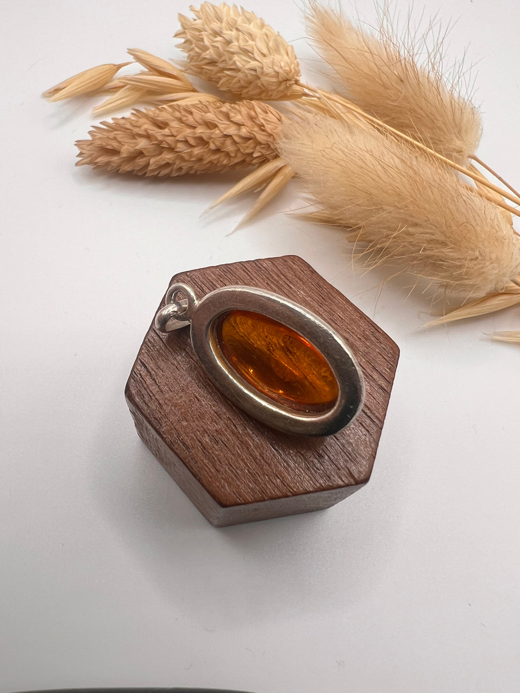 Vintage Silver And Amber Pendant