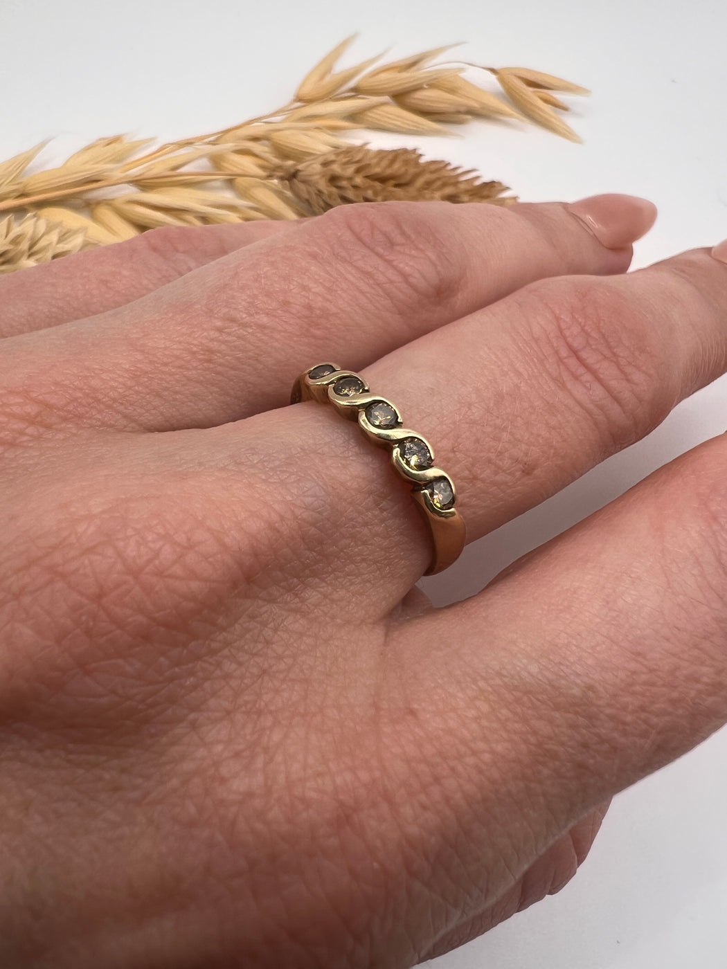 9ct Gold Champagne Diamond Wavy Ring