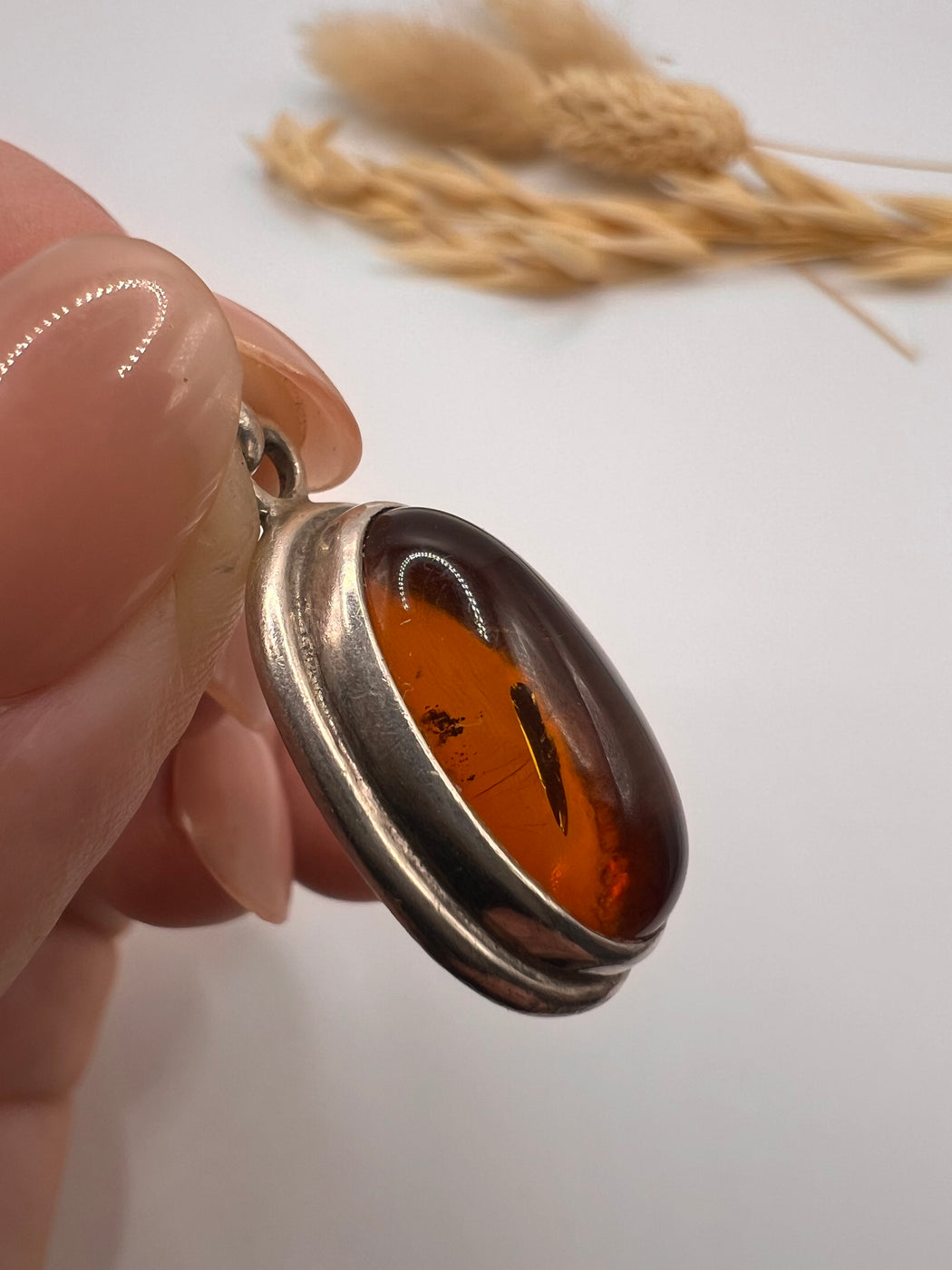 Vintage Silver And Amber Pendant