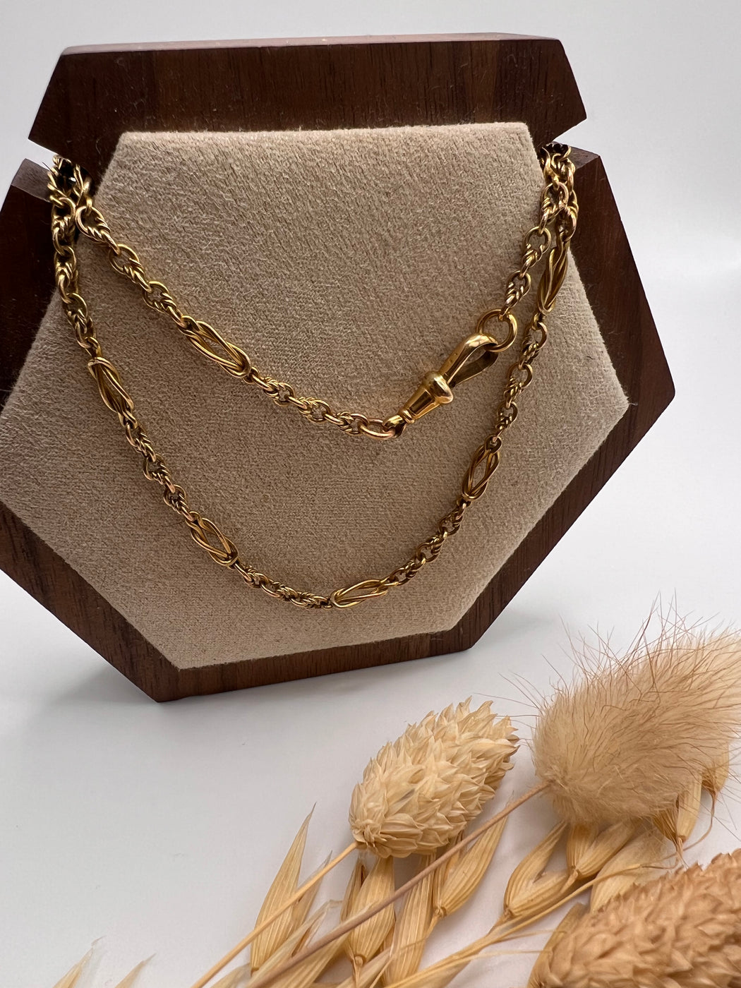 Antique Reef And Lovers Knot Fancy Link Albert Chain Necklace With Dog Clip