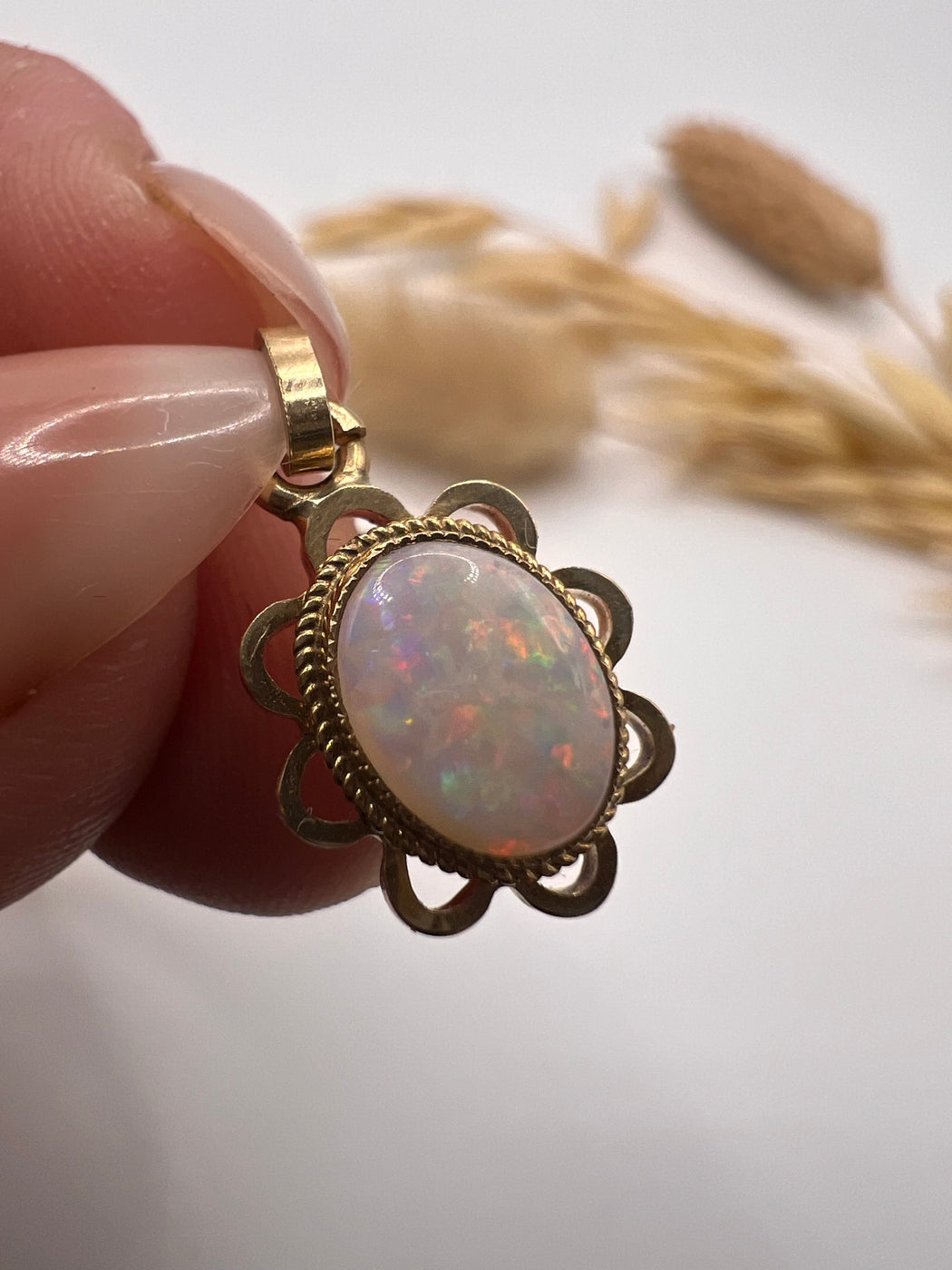 Vintage 9ct Gold 80's Opal Charm Pendant