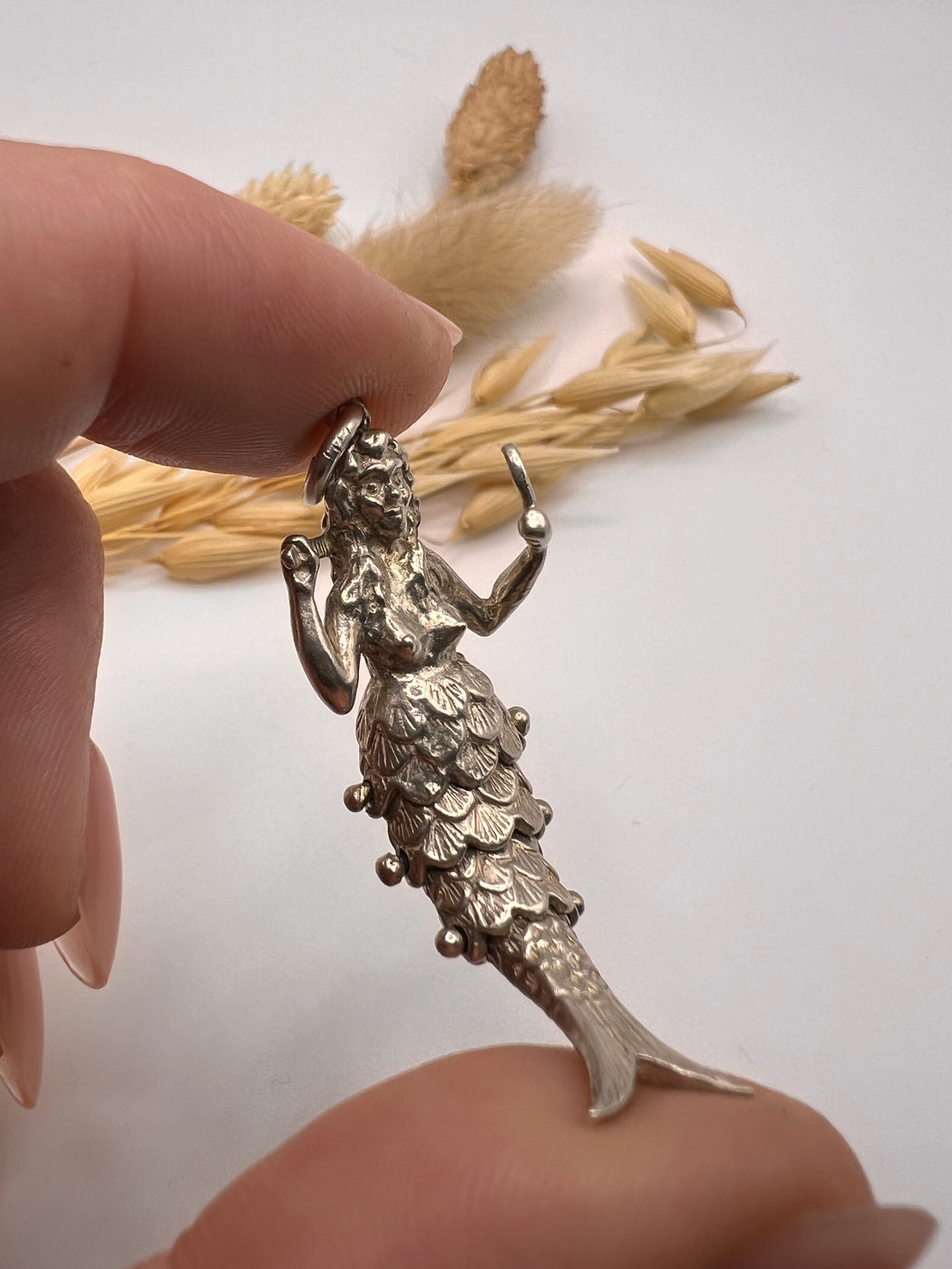 Rare Large Vintage Articulated Silver Mermaid Pendant