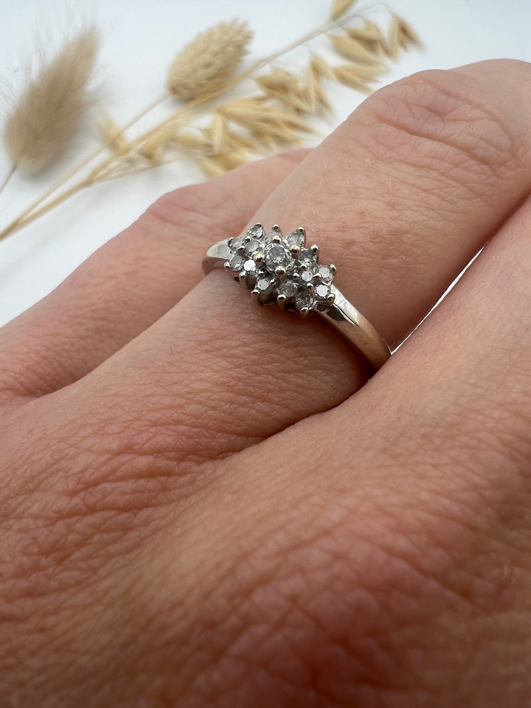 9ct White Gold Cluster Diamond Ring