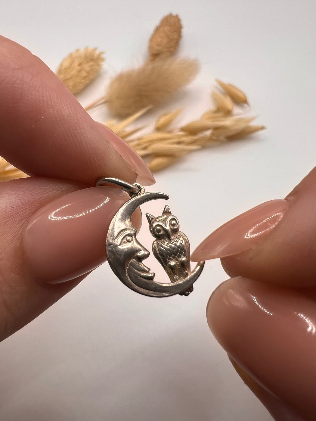 Vintage Silver Owl And The Moon Charm