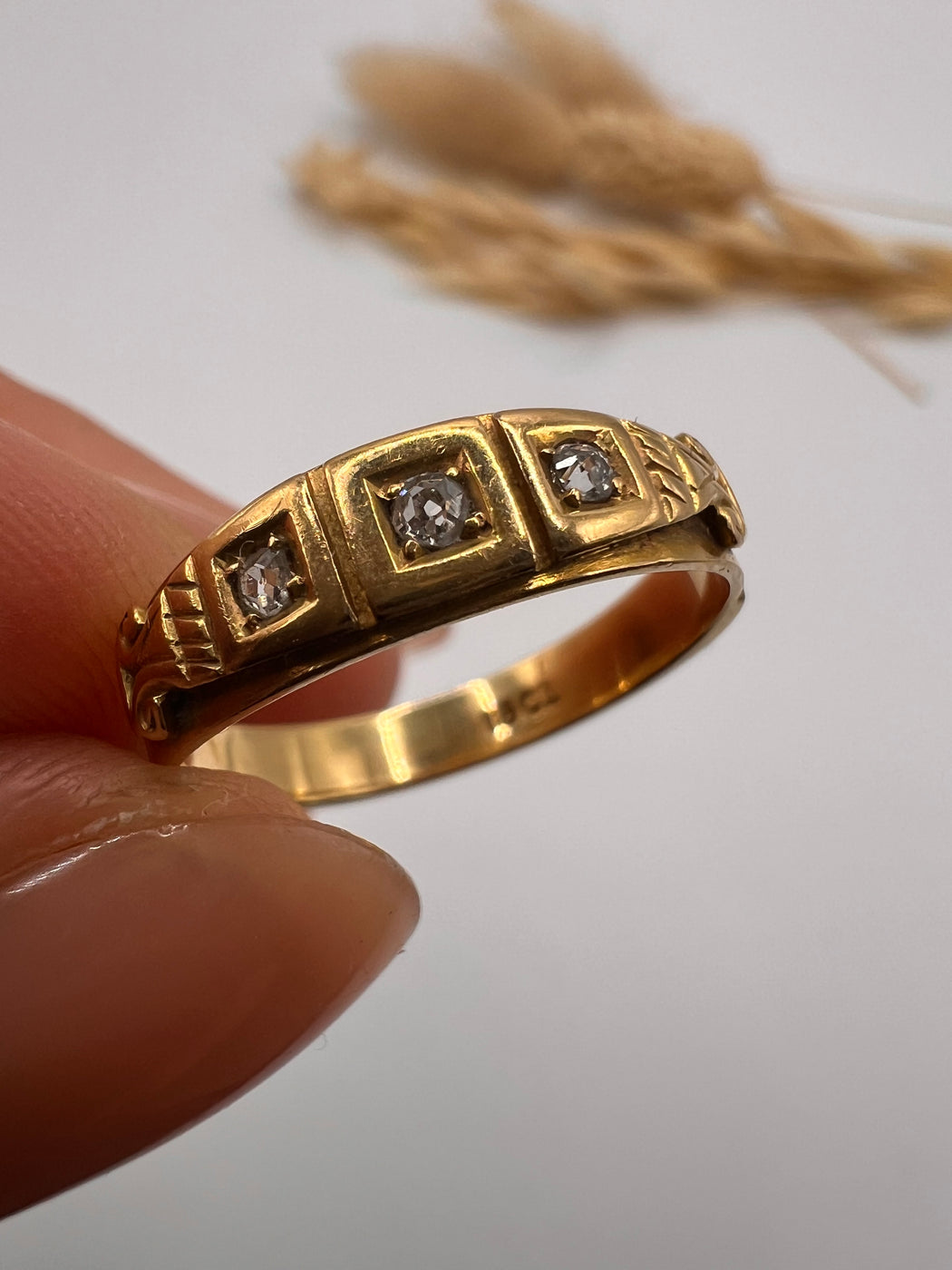 Victorian Three Stone Old Cut Diamond Gypsy Ring