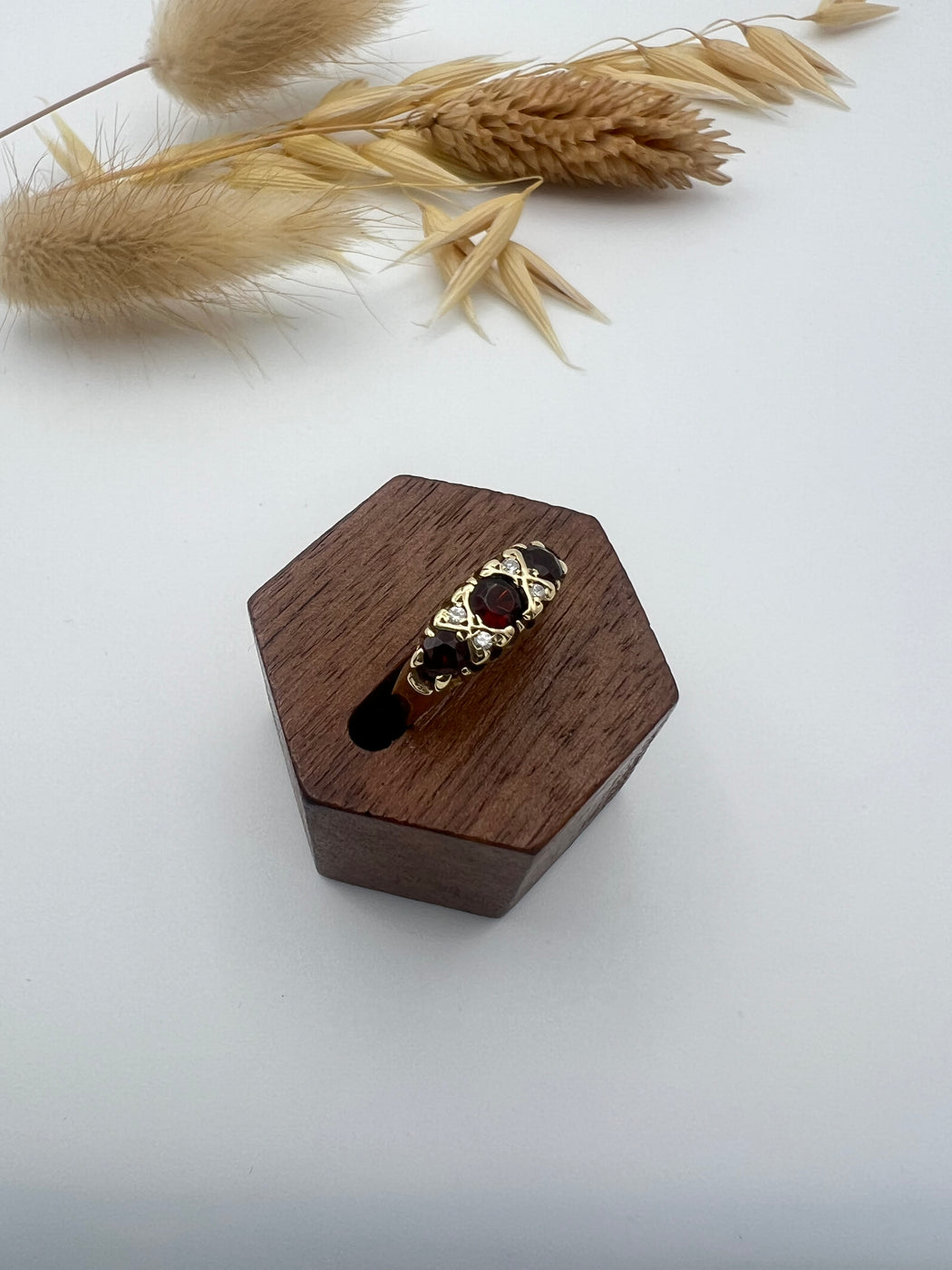 9ct Garnet and CZ Trilogy ring
