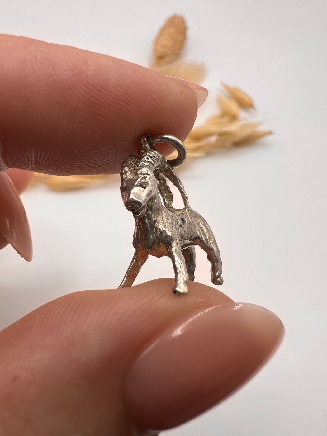 Vintage Silver Standing Horned Goat Charm