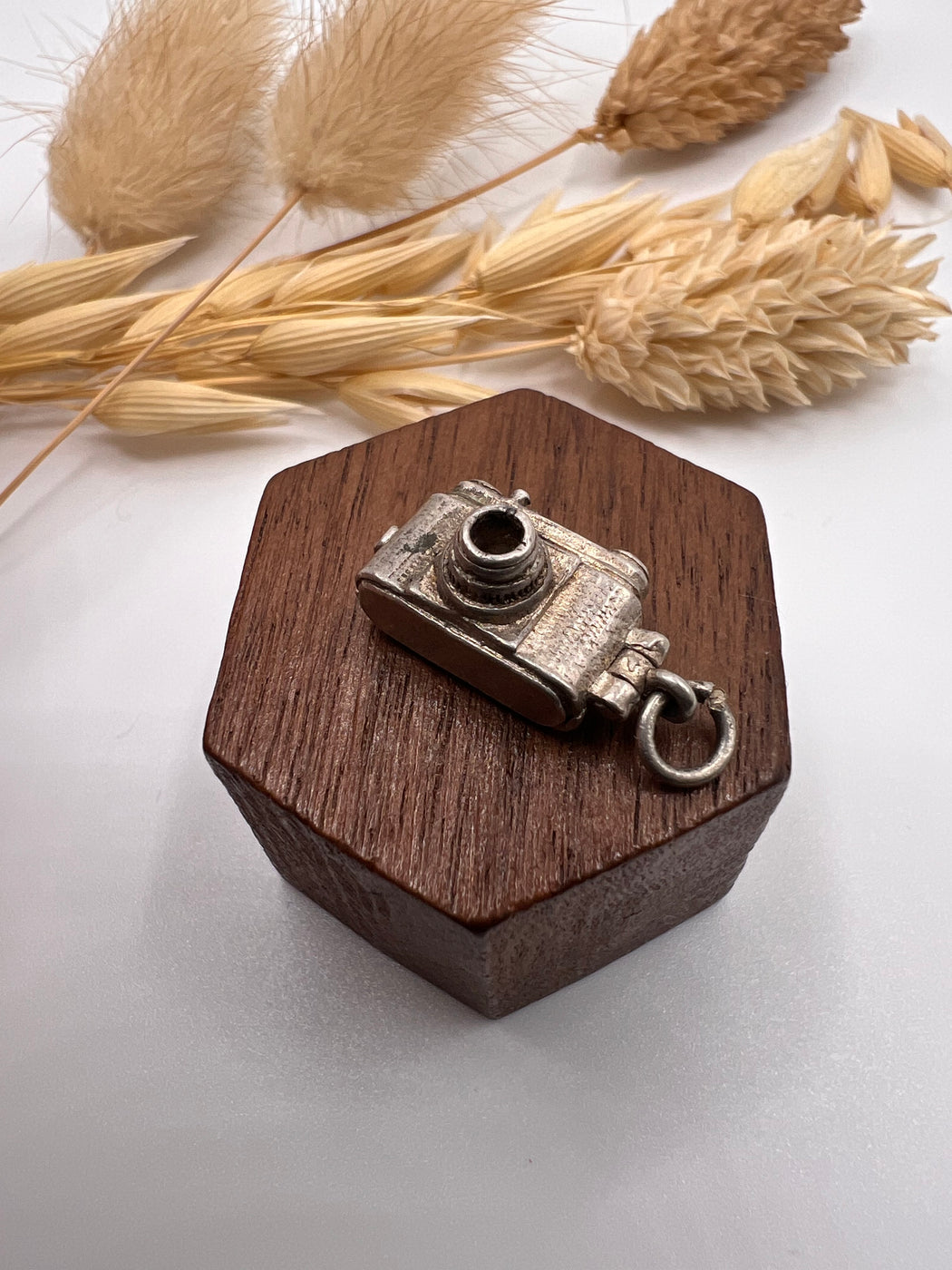 Vintage Silver Articulated Bird In Camera Charm