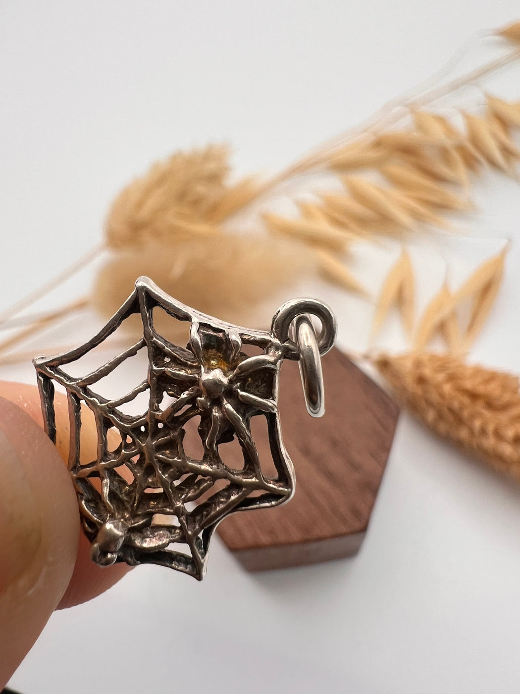 Vintage Silver Spiders Web Charm