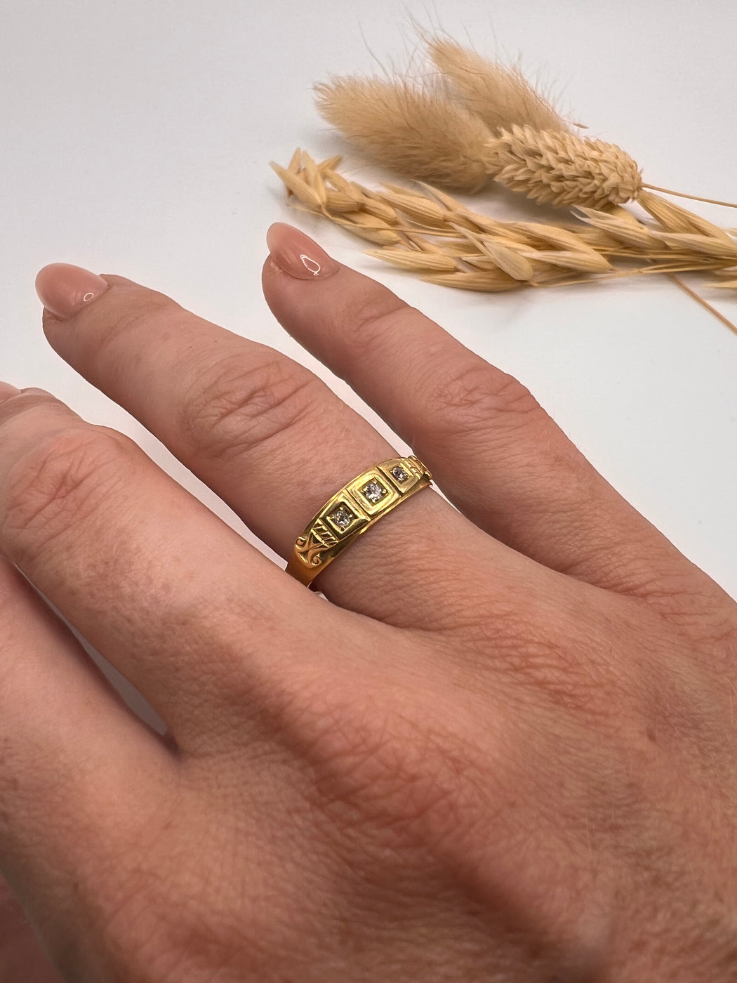 Victorian Three Stone Old Cut Diamond Gypsy Ring