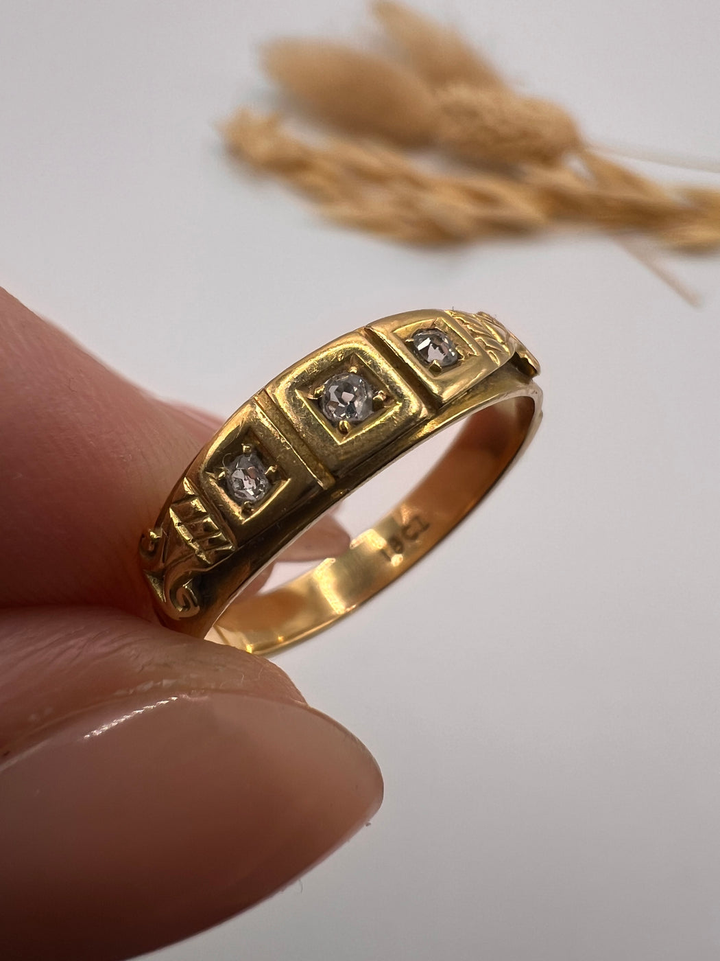 Victorian Three Stone Old Cut Diamond Gypsy Ring