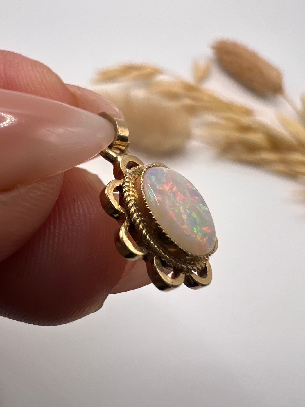 Vintage 9ct Gold 80's Opal Charm Pendant