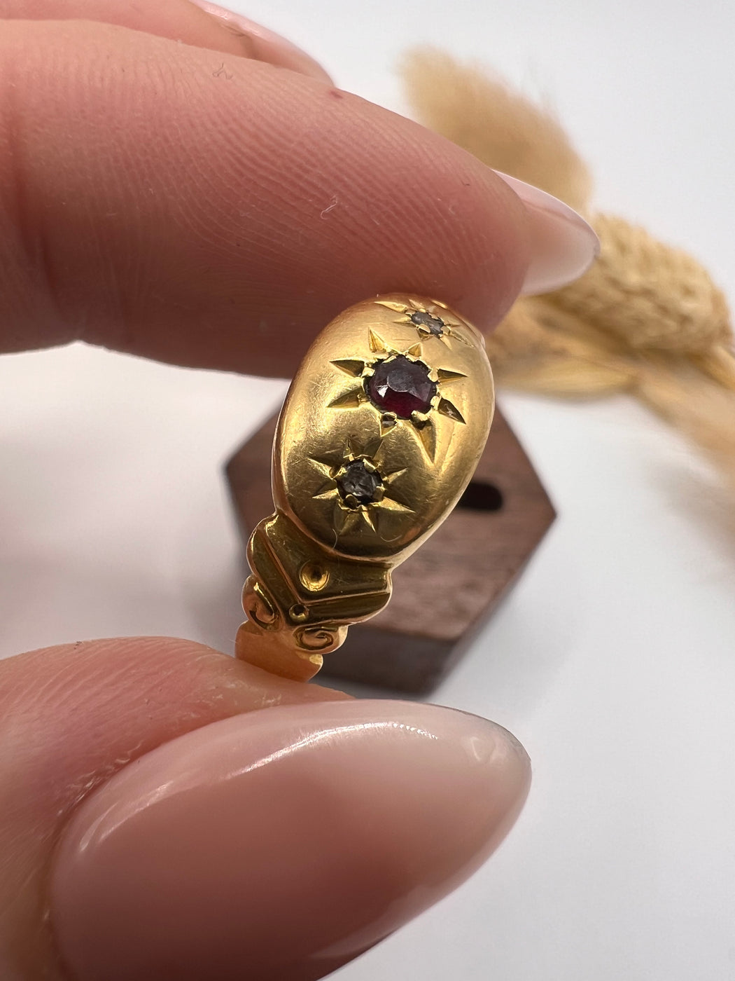 18ct Antique Ruby And Diamond Gypsy Ring