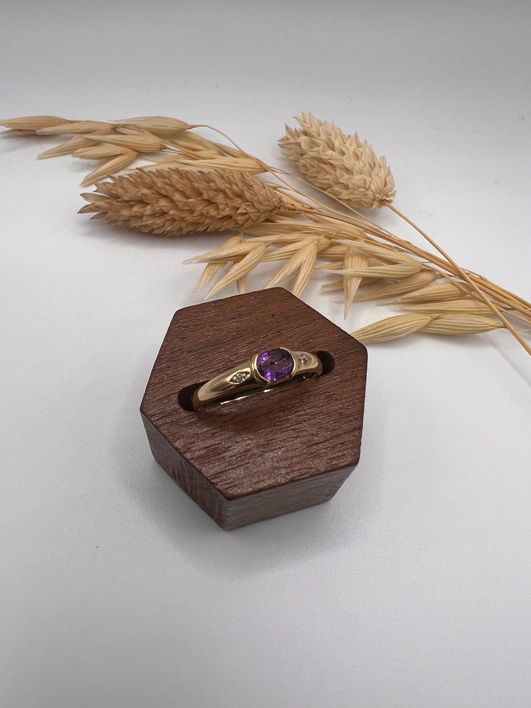 Vintage 9ct Amethyst And Diamond Ring