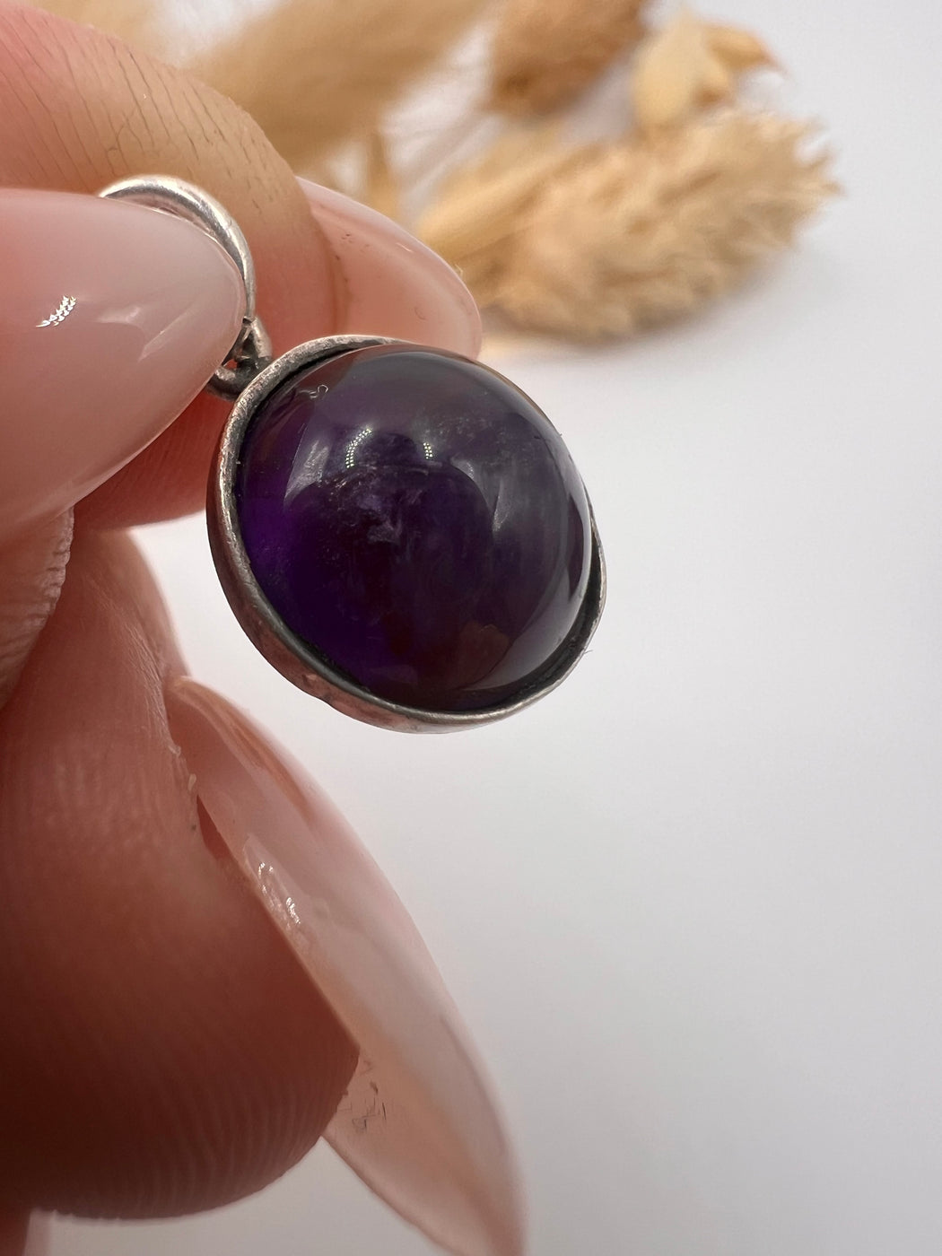 Silver Mount Purple Cabochon Stone Pendant