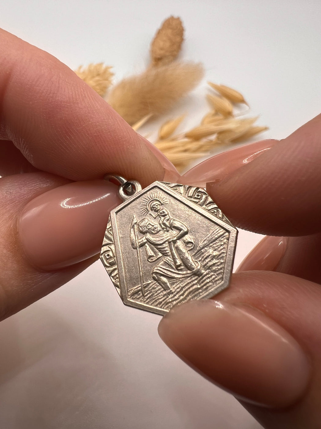 Vintage Silver Octagon St Christopher Charm