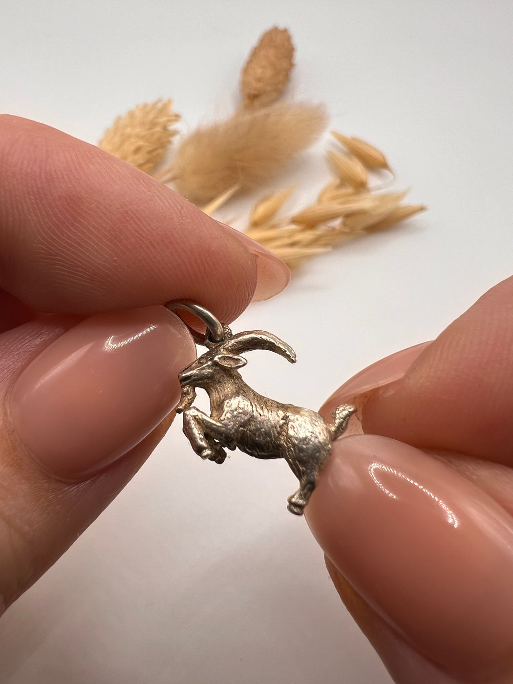 Vintage Silver Leaping Horned Goat Charm