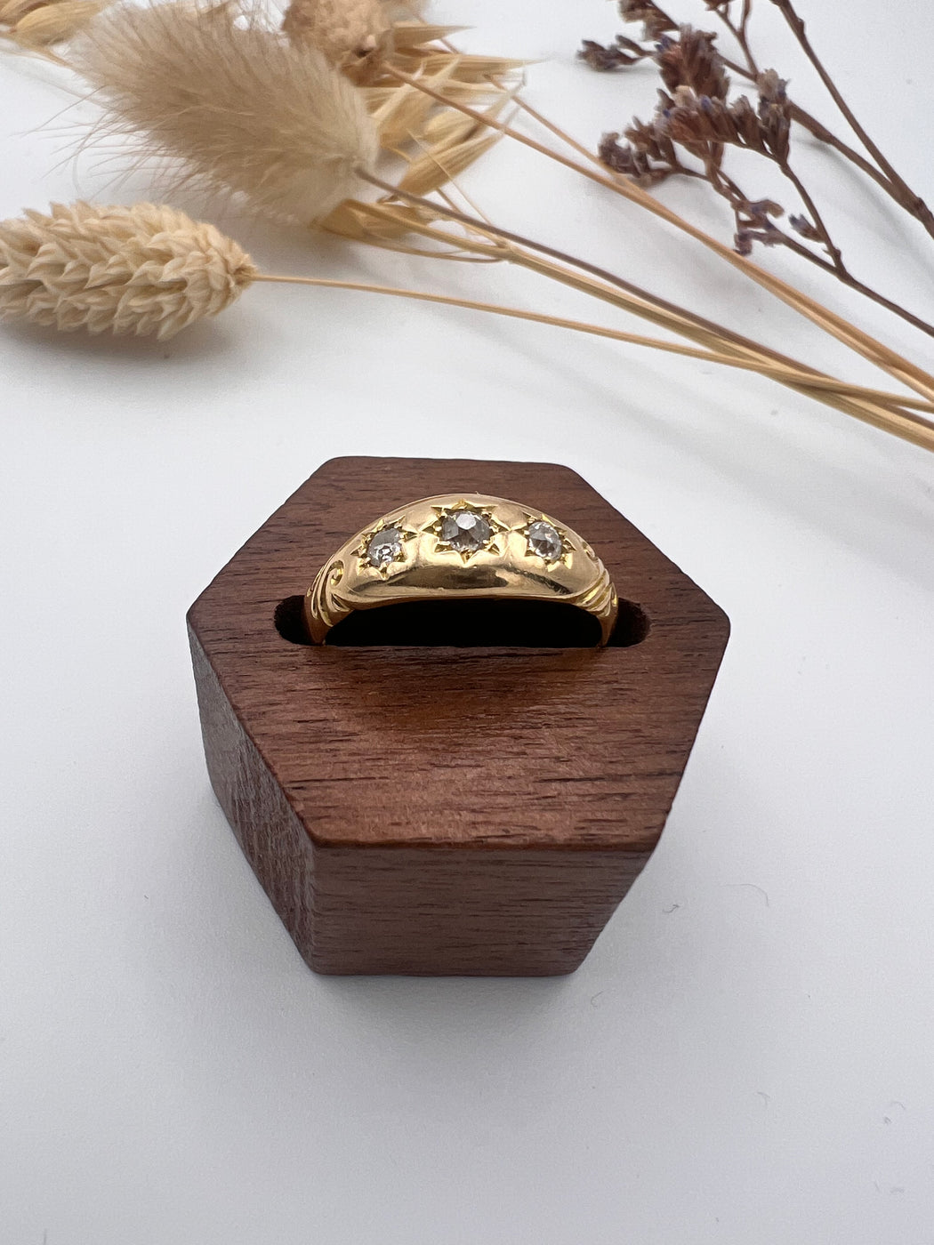 18ct Old Cut Trilogy Diamond Ring