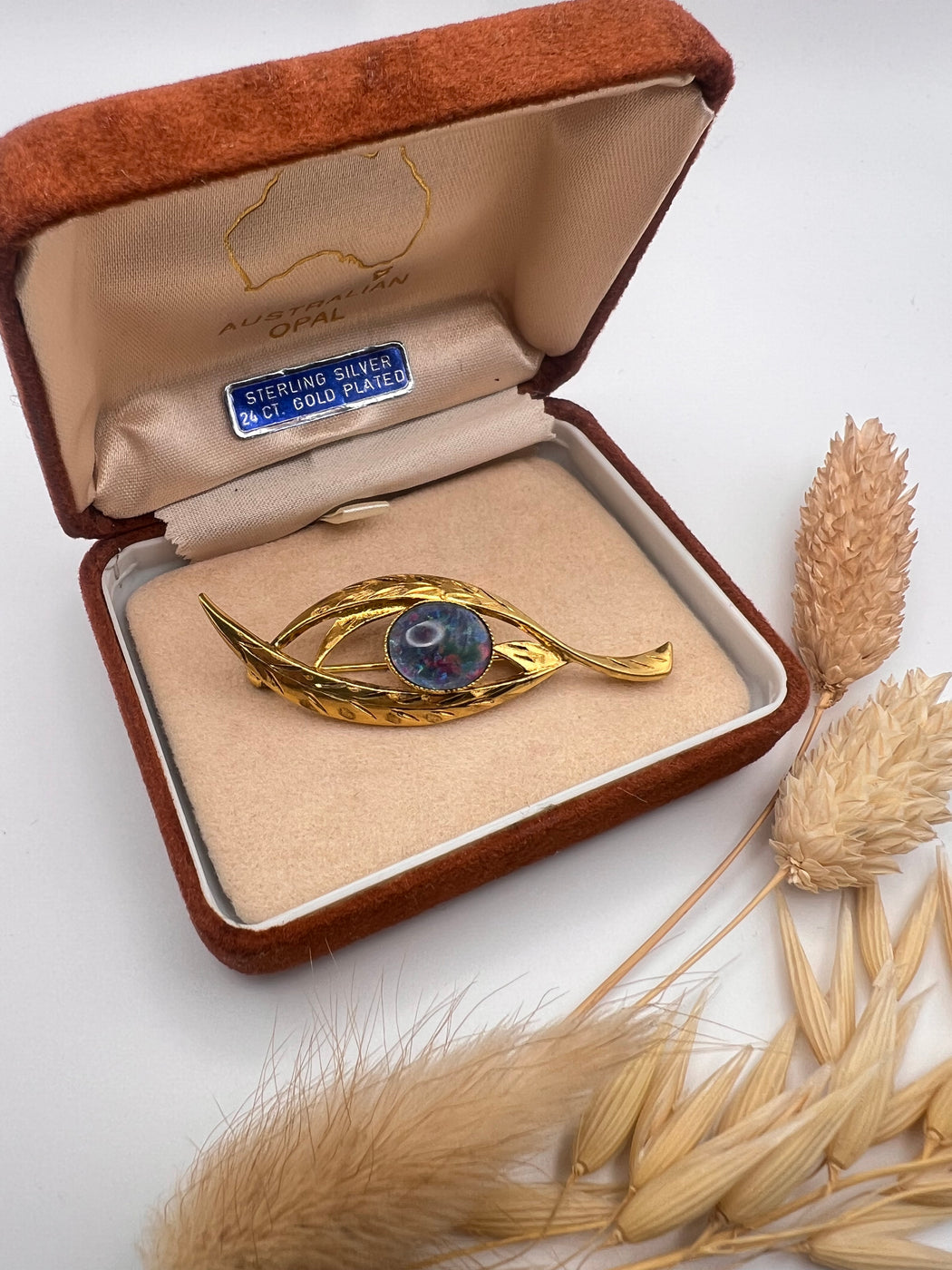 24ct Gold Plated Stirling Silver Australian Opal Brooch Pendant