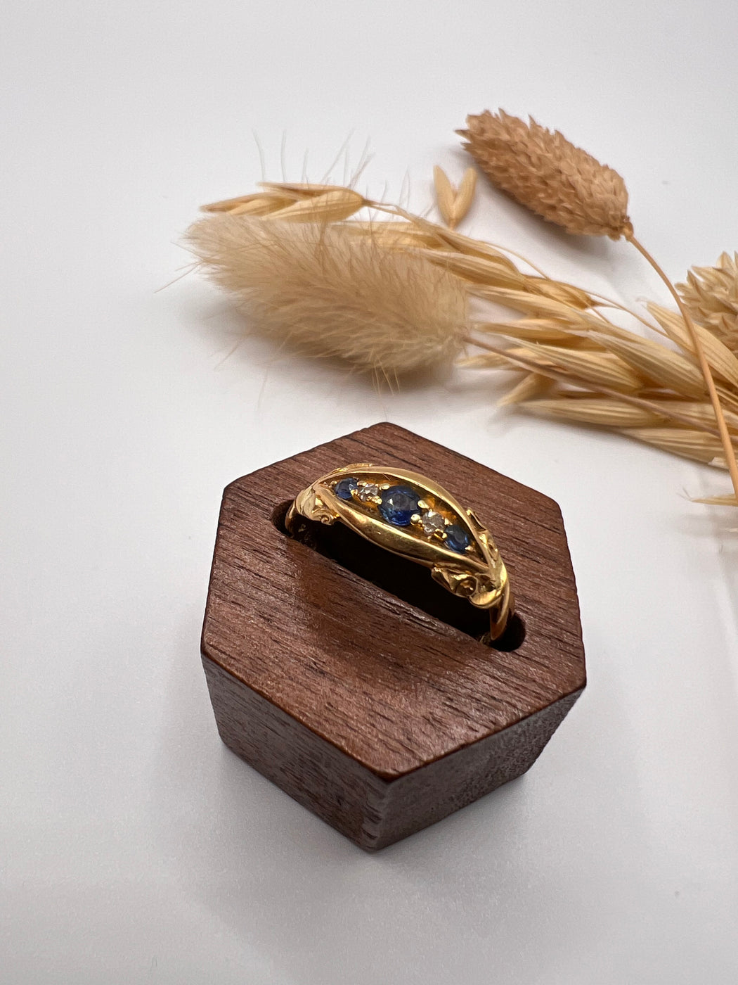 20th Century Sapphire and Diamond Boat Style Ring