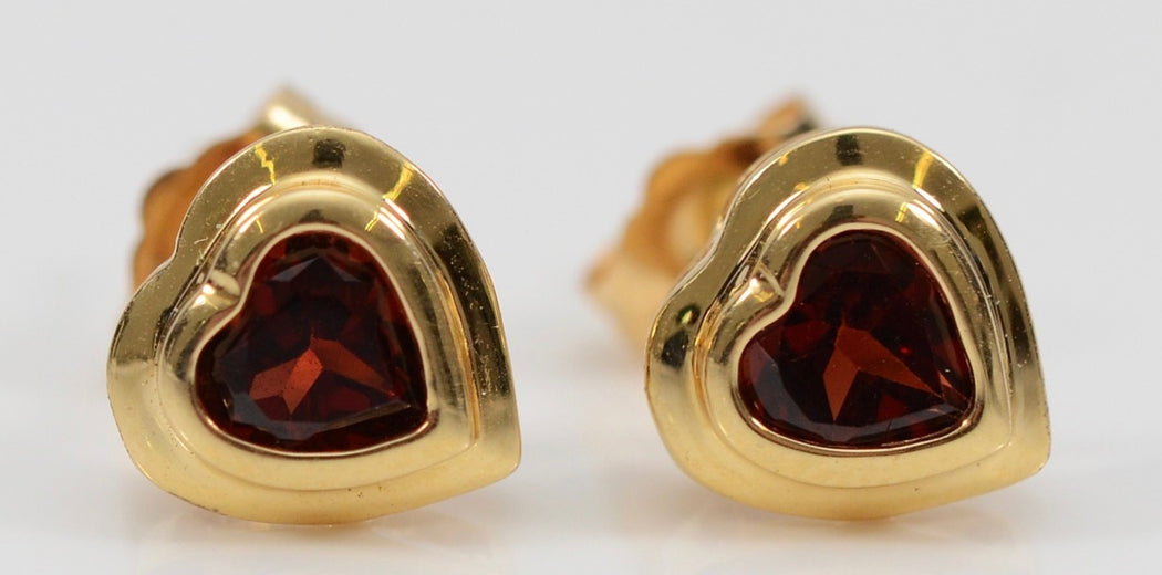18ct Gold and Garnet Heart Earrings
