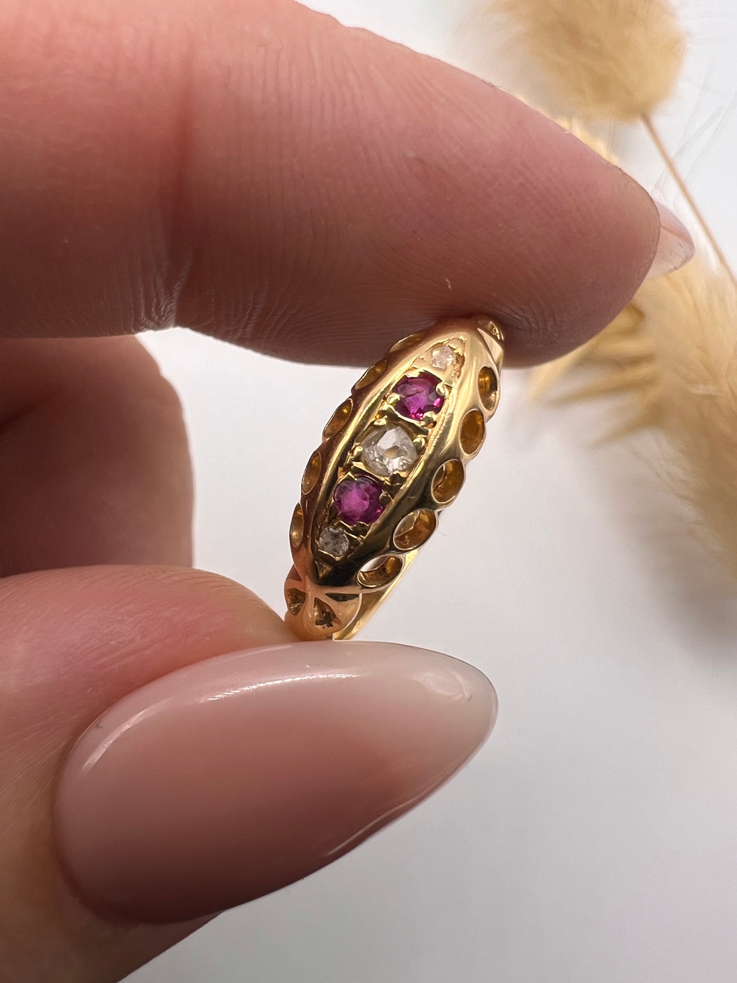 Antique 18ct Ruby And Diamond Boat Ring