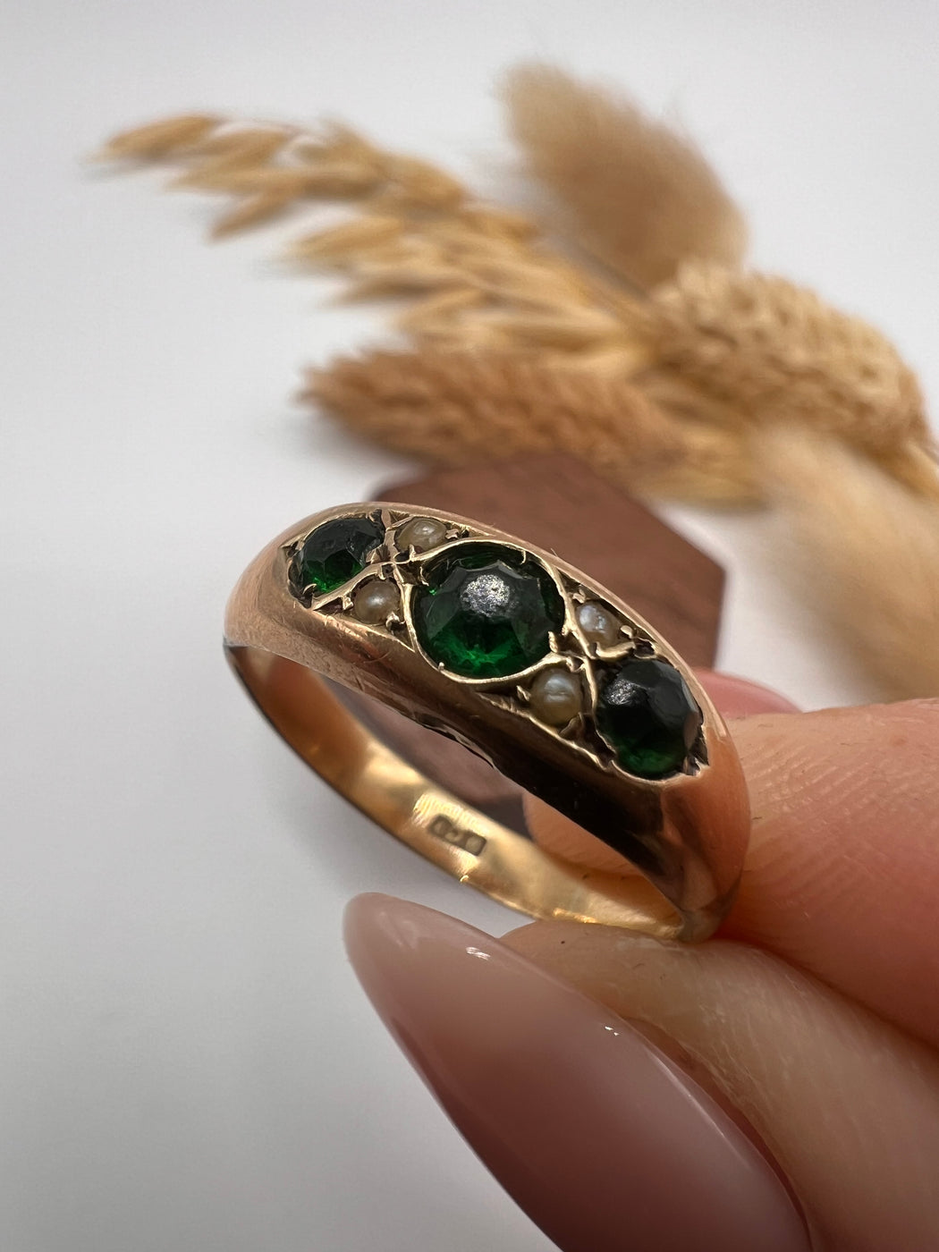 Emerald And Split Pearl Gold Ring