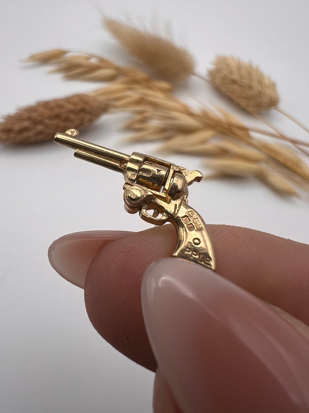 Vintage Articulated Gold Western Revolver Charm