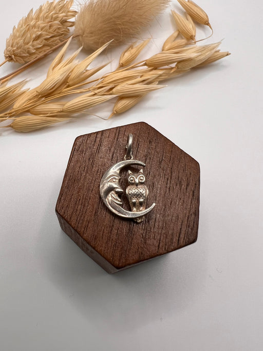 Vintage Silver Owl And The Moon Charm