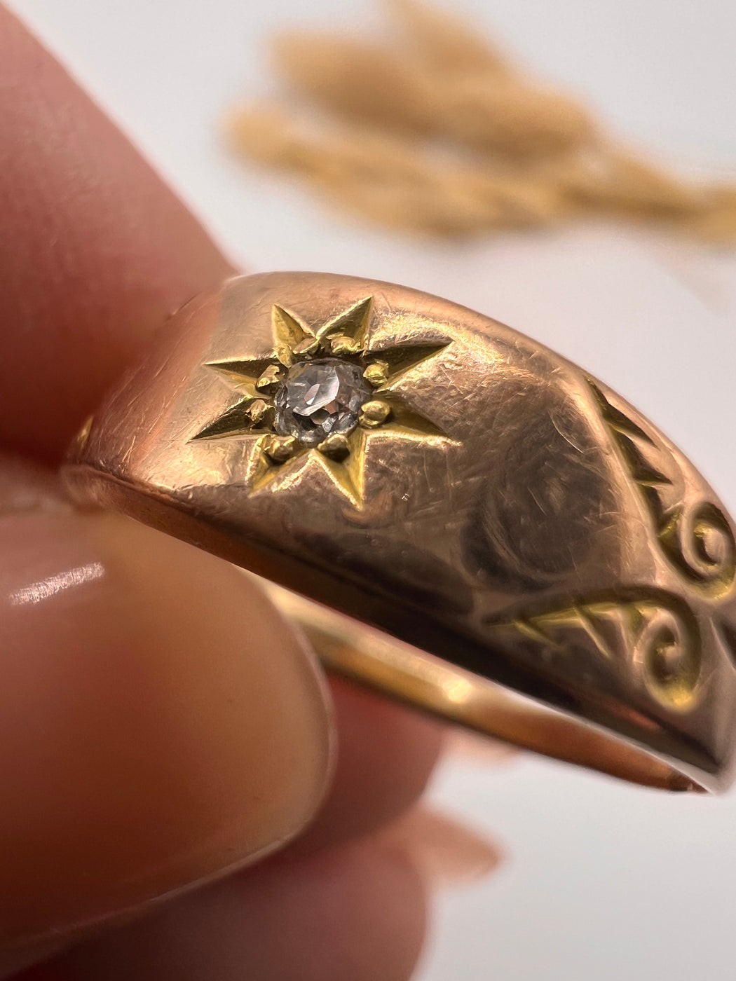 9ct Rose Gold Star Set Diamond Gypsy Ring