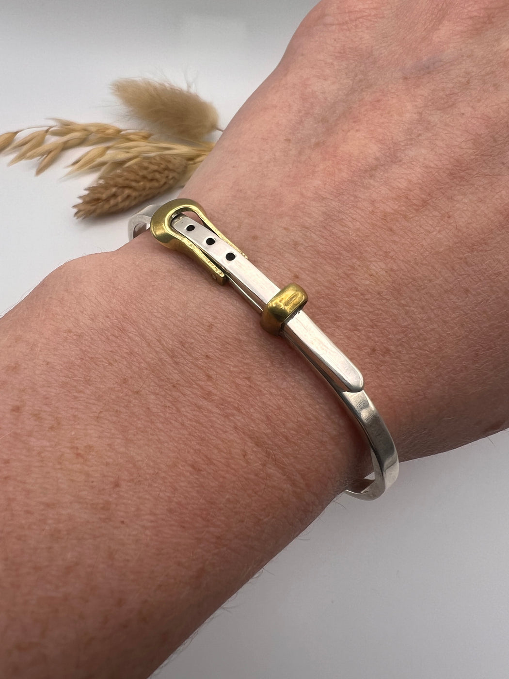 Vintage 925 Mexico Silver And Brass Buckle Bangle