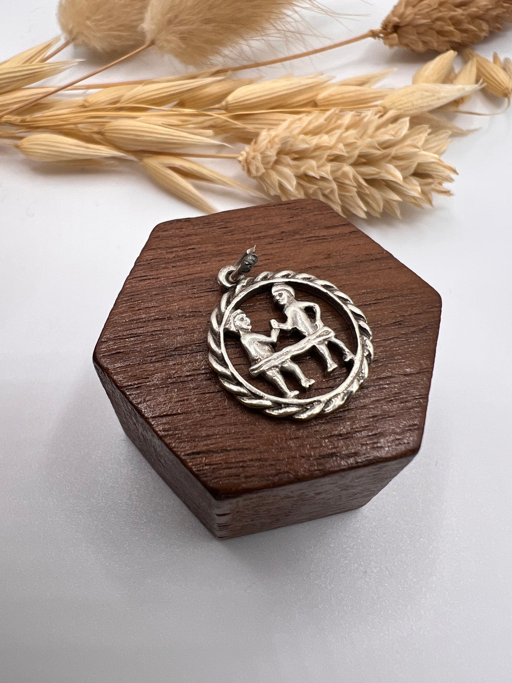 Vintage Silver Zodiac Gemini Twins Charm