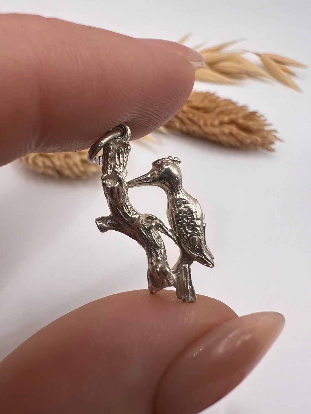 Vintage Silver Articulated Woodpecker Charm