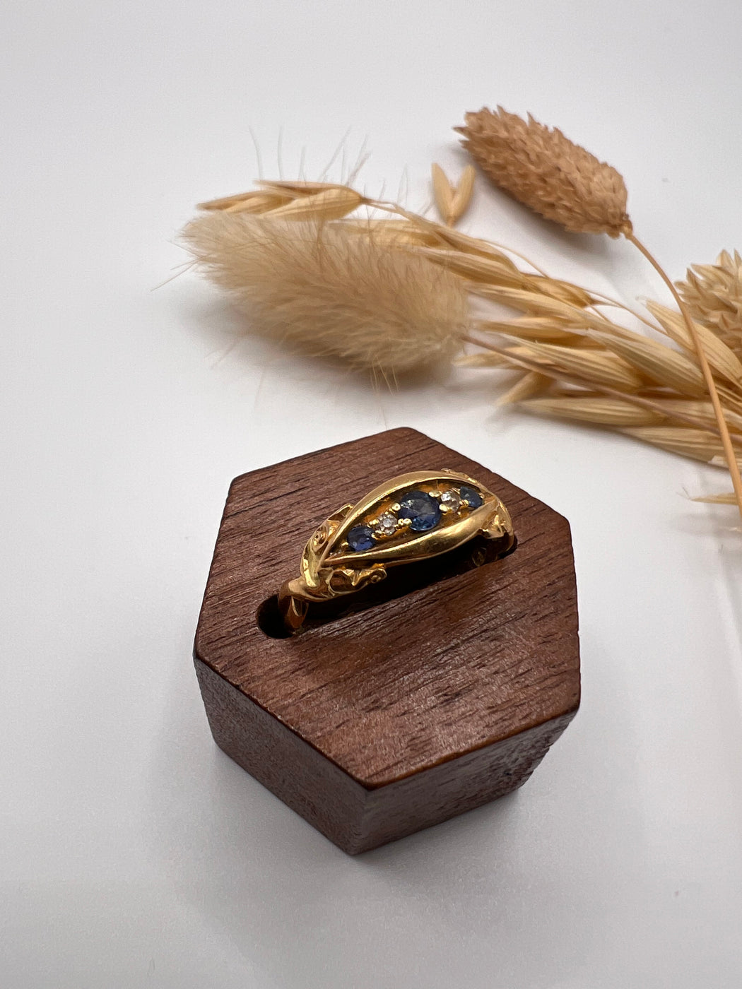 20th Century Sapphire and Diamond Boat Style Ring
