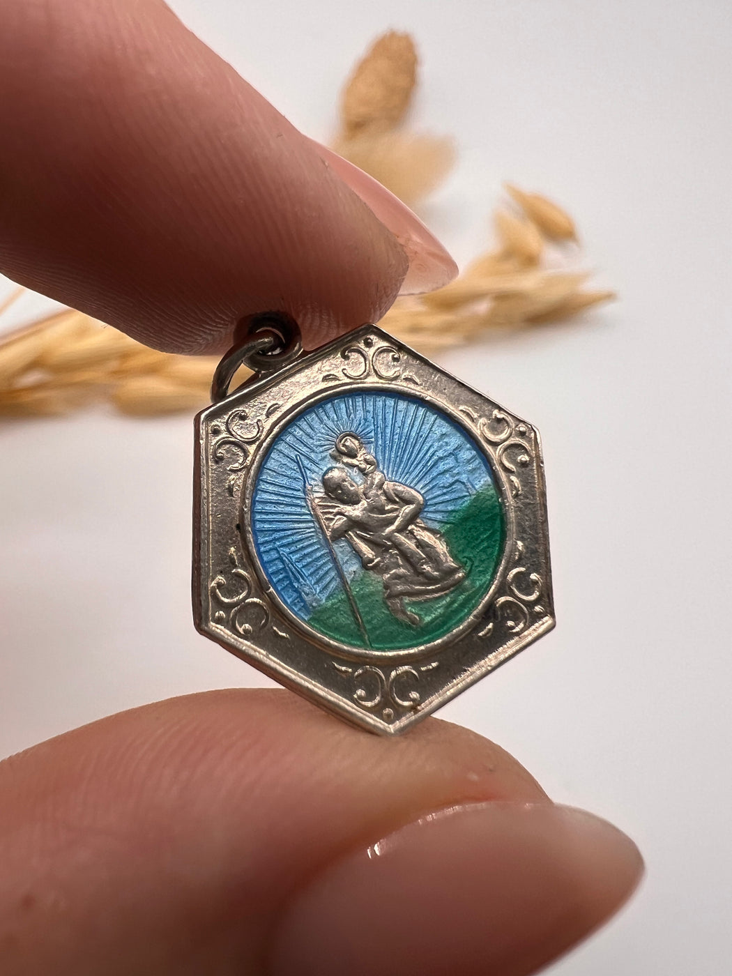 Vintage Silver St.Christopher Charm With Enamel