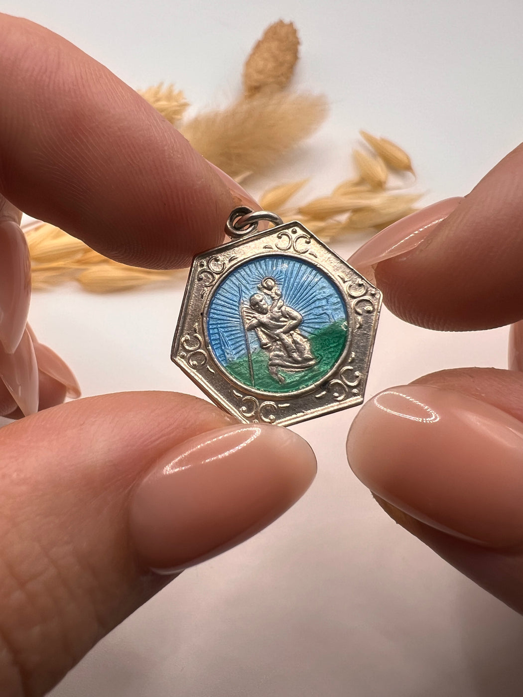 Vintage Silver St.Christopher Charm With Enamel