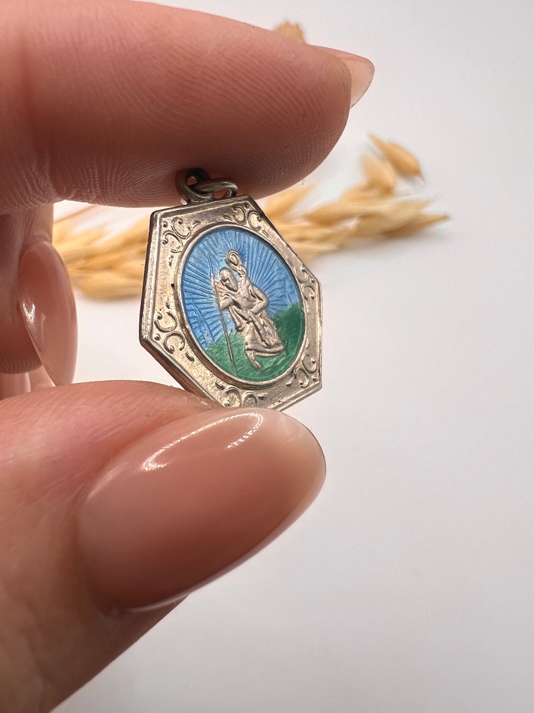 Vintage Silver St.Christopher Charm With Enamel